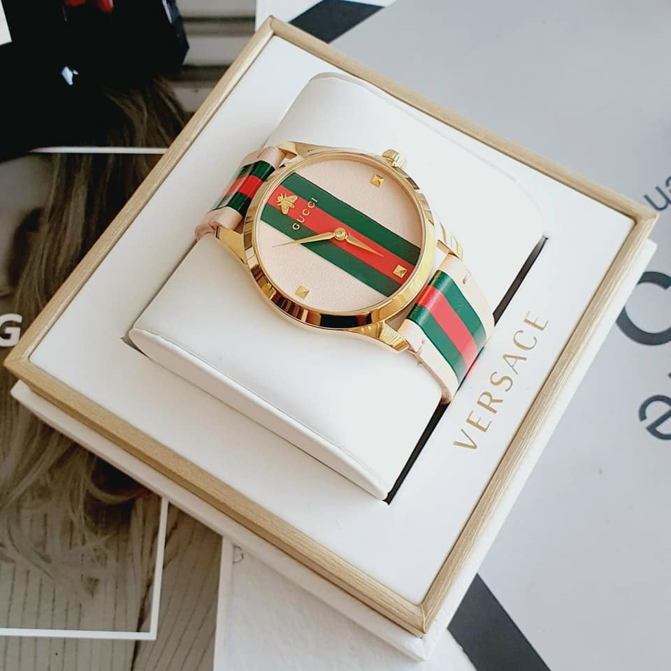  Shop Authentic Gucci G Timeless Quartz Pink Dial Three Tone Leather Strap Watch For Women - YA1264118 - Luxxuri