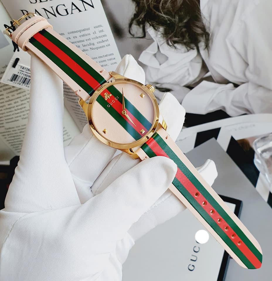  Shop Authentic Gucci G Timeless Quartz Pink Dial Three Tone Leather Strap Watch For Women - YA1264118 - Luxxuri