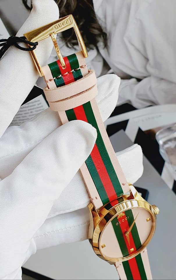  Shop Authentic Gucci G Timeless Quartz Pink Dial Three Tone Leather Strap Watch For Women - YA1264118 - Luxxuri