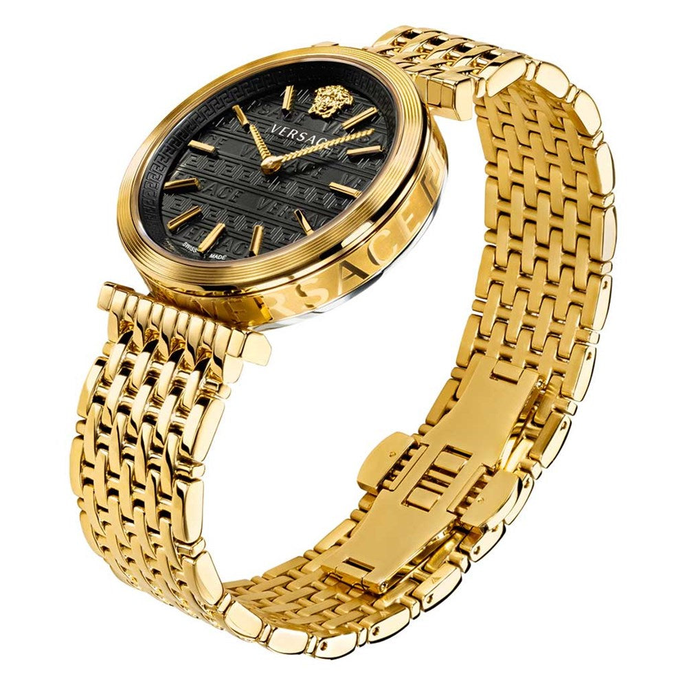  Shop Authentic Versace V-Twist Black Dial Gold Mesh Bracelet Watch for Women - VELS00819 - Luxxuri