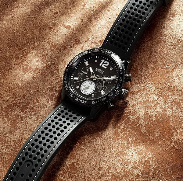  Shop Authentic Guess Fleet Chronograph Black Dial Black Rubber Strap Watch for Men - W0971G1 - Luxxuri