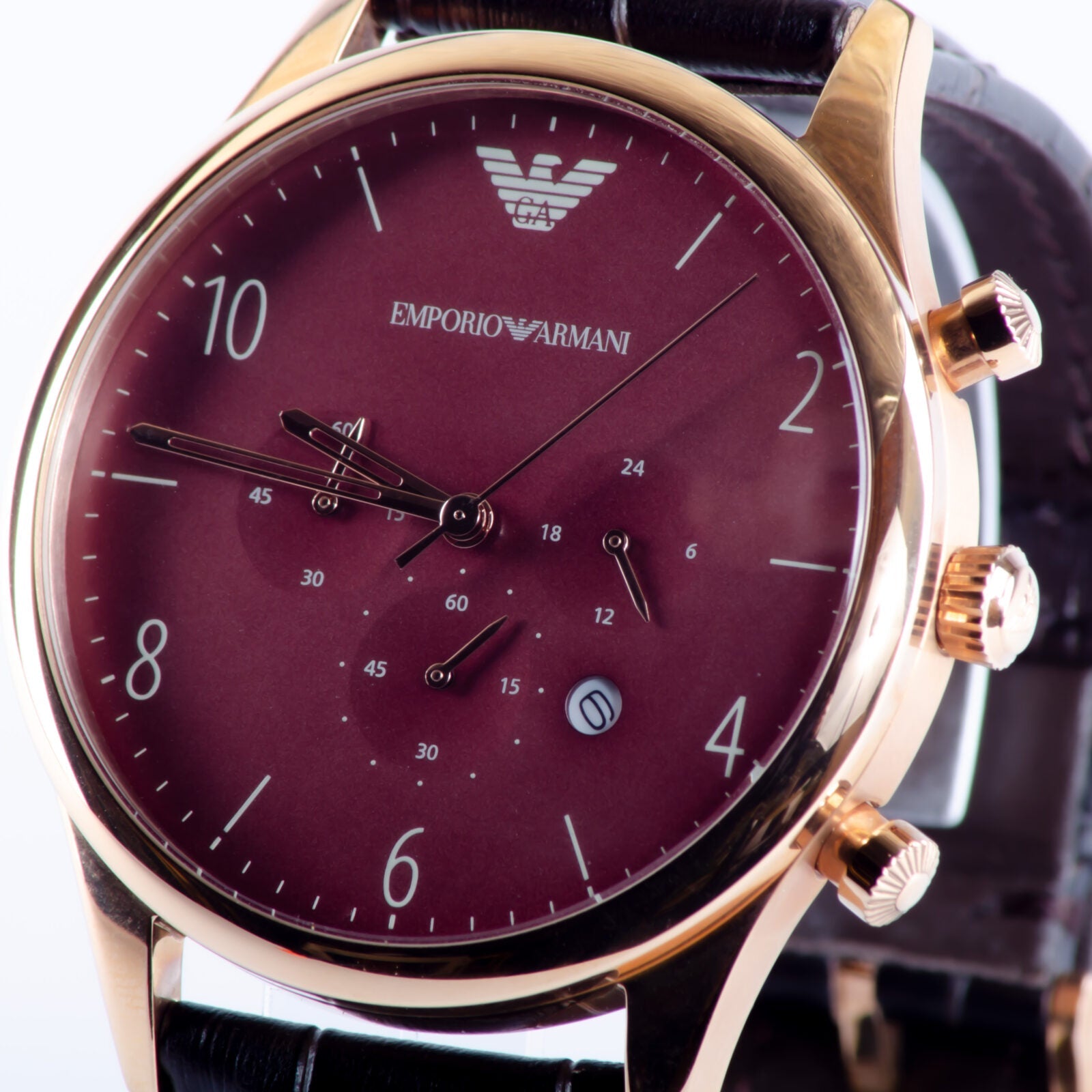  Shop Authentic Emporio Armani Classic Chronograph Burgundy Dial Brown Leather Strap Watch For Men - AR1890 - Luxxuri