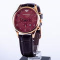  Shop Authentic Emporio Armani Classic Chronograph Burgundy Dial Brown Leather Strap Watch For Men - AR1890 - Luxxuri