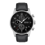  Shop Authentic Hugo Boss Navigator Black Dial Black Leather Strap Watch for Men - 1513678 - Luxxuri