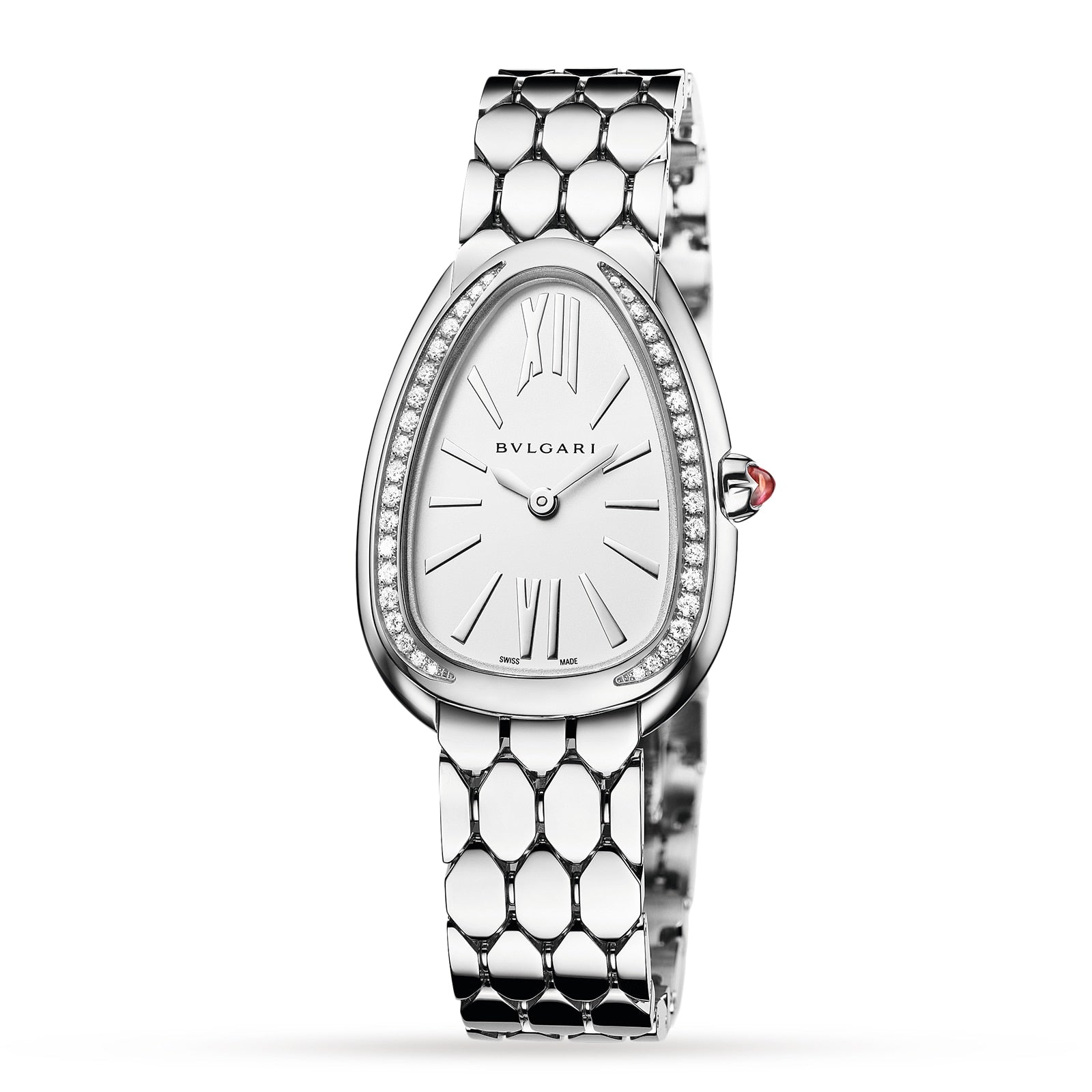  Shop Authentic Bvlgari Serpenti Seduttori Diamonds Silver Dial Silver Steel Strap Watch for Women - SERPENTI103361 - Luxxuri