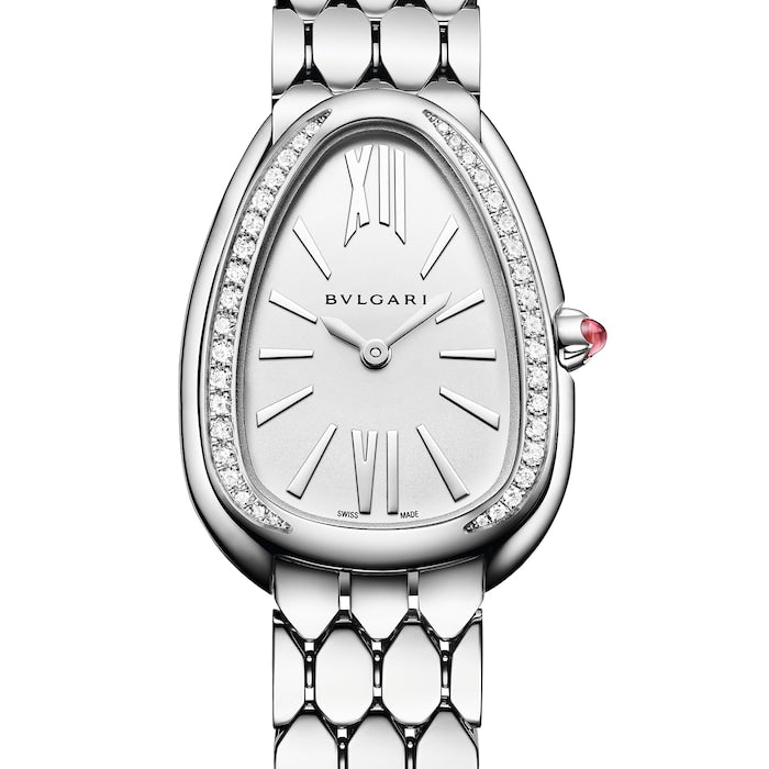  Shop Authentic Bvlgari Serpenti Seduttori Diamonds Silver Dial Silver Steel Strap Watch for Women - SERPENTI103361 - Luxxuri