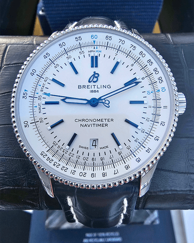  Shop Authentic Breitling Navitimer Automatic 41mm White Dial Blue Leather Strap Watch for Men - A173263A1G1P1 - Luxxuri