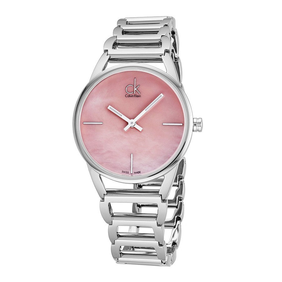  Shop Authentic Calvin Klein Stately Pink Mother of Pearl Dial Silver Steel Strap Watch for Women - K3G2312E - Luxxuri