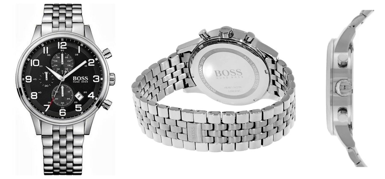  Shop Authentic Hugo Boss Aeroliner Chronograph Quartz Black Dial Silver Steel Strap Watch For Men - HB1512446 - Luxxuri