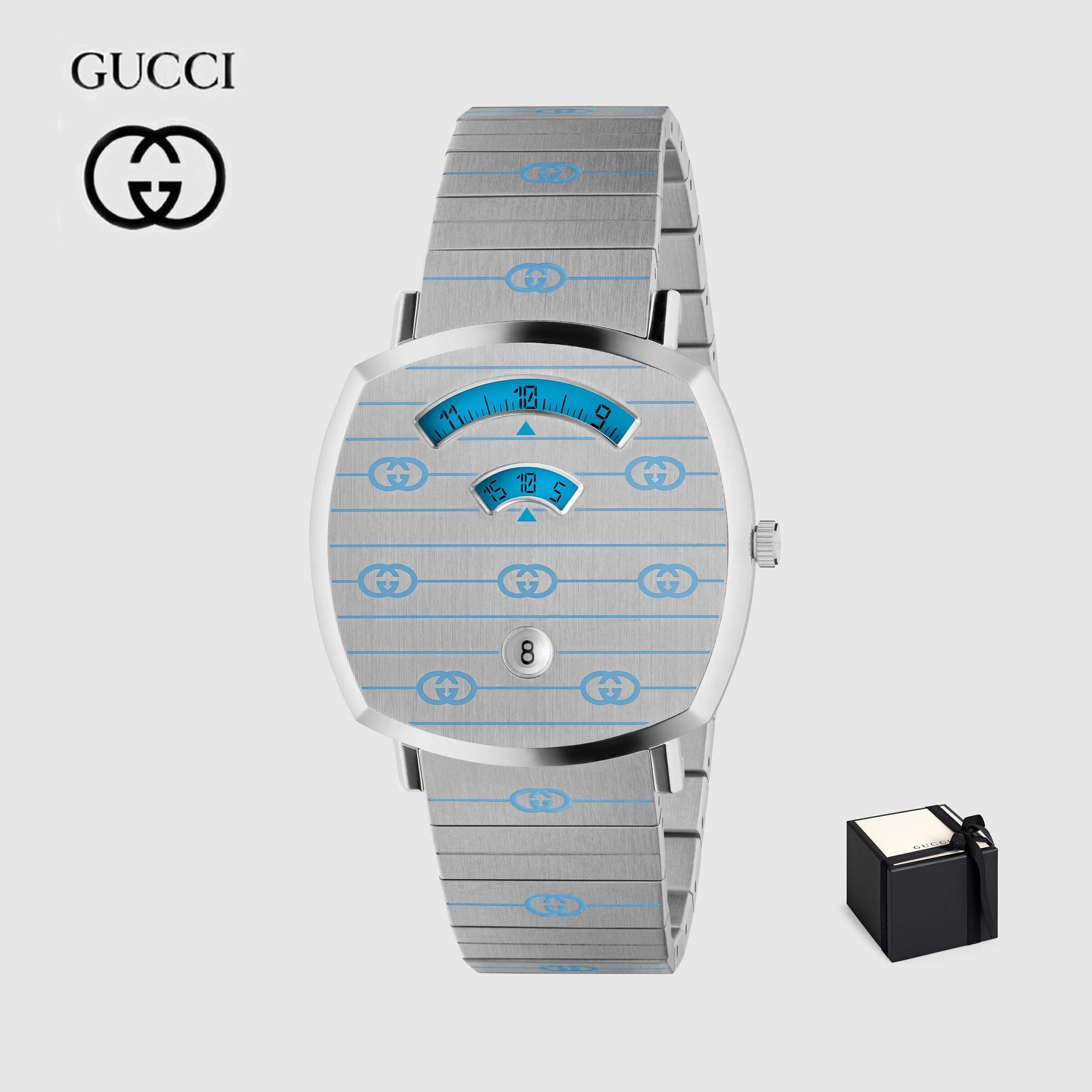  Shop Authentic Gucci Grip Quartz Silver Dial Silver Steel Strap Watch For Women - YA157437 - Luxxuri