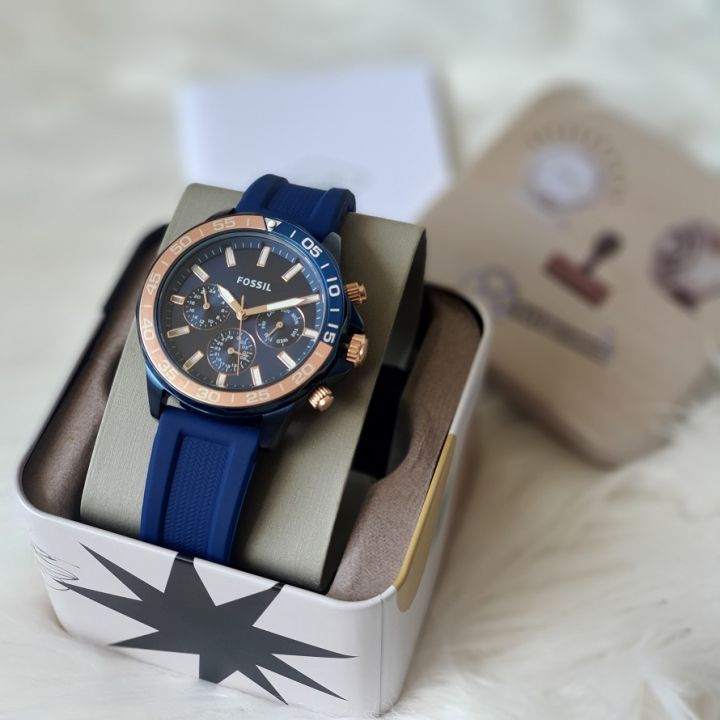  Shop Authentic Fossil Bannon Multifunction Blue Dial Blue Silicone Strap Watch for Men - BQ2498 - Luxxuri