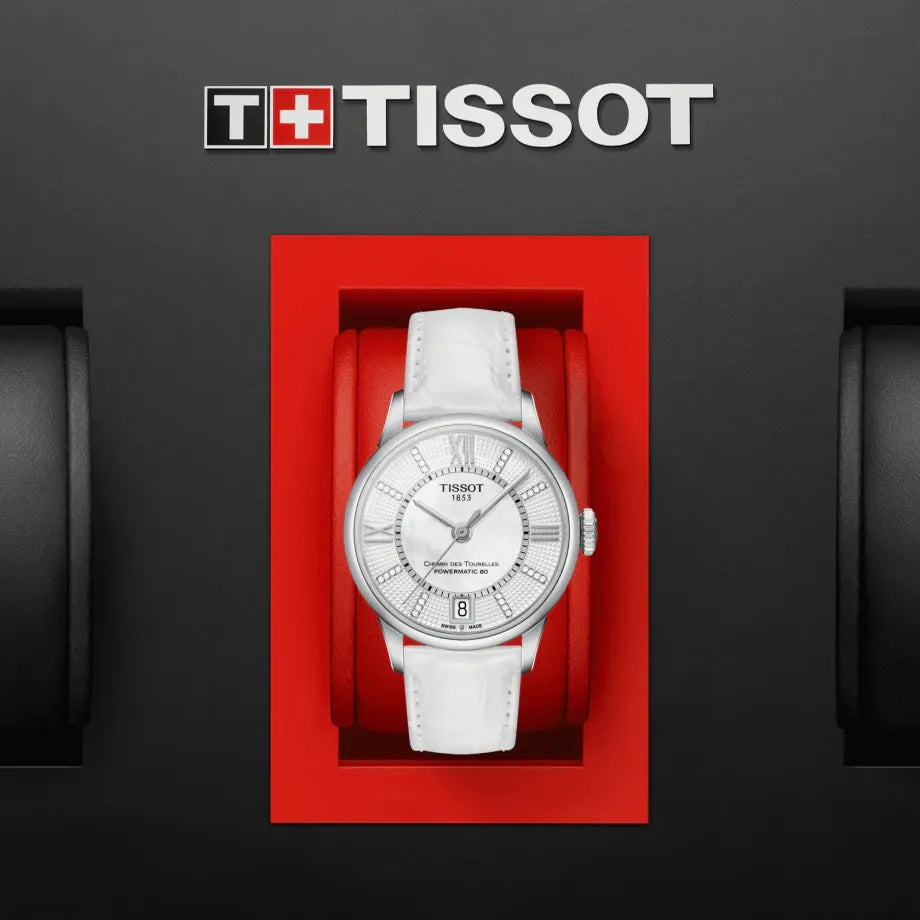  Shop Authentic Tissot Chemin Des Tourelles Powermatic 80 Lady White Dial White Leather Strap Watch For Women - T099.207.16.116.00 - Luxxuri