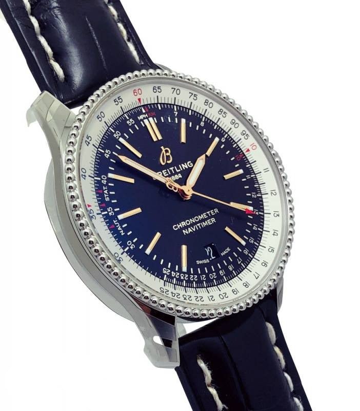  Shop Authentic Breitling Navitimer Automatic 41mm Blue Leather Strap Mens Watch - A17326211C1P3 - Luxxuri