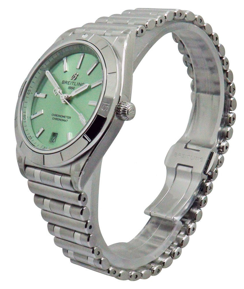  Shop Authentic Breitling Chronomat Automatic 36 Green Dial Silver Steel Strap Watch for Women - A10380101L1A1 - Luxxuri