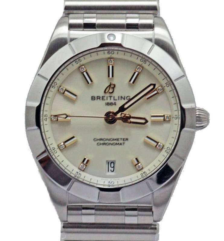  Shop Authentic Breitling Chronomat 32 Diamonds White Dial Silver Steel Strap Watch for Women - A77310101A3A1 - Luxxuri