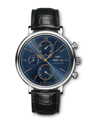  Shop Authentic IWC Portofino Chronograph Blue Dial Black Leather Strap Watch for Men - IW391036 - Luxxuri