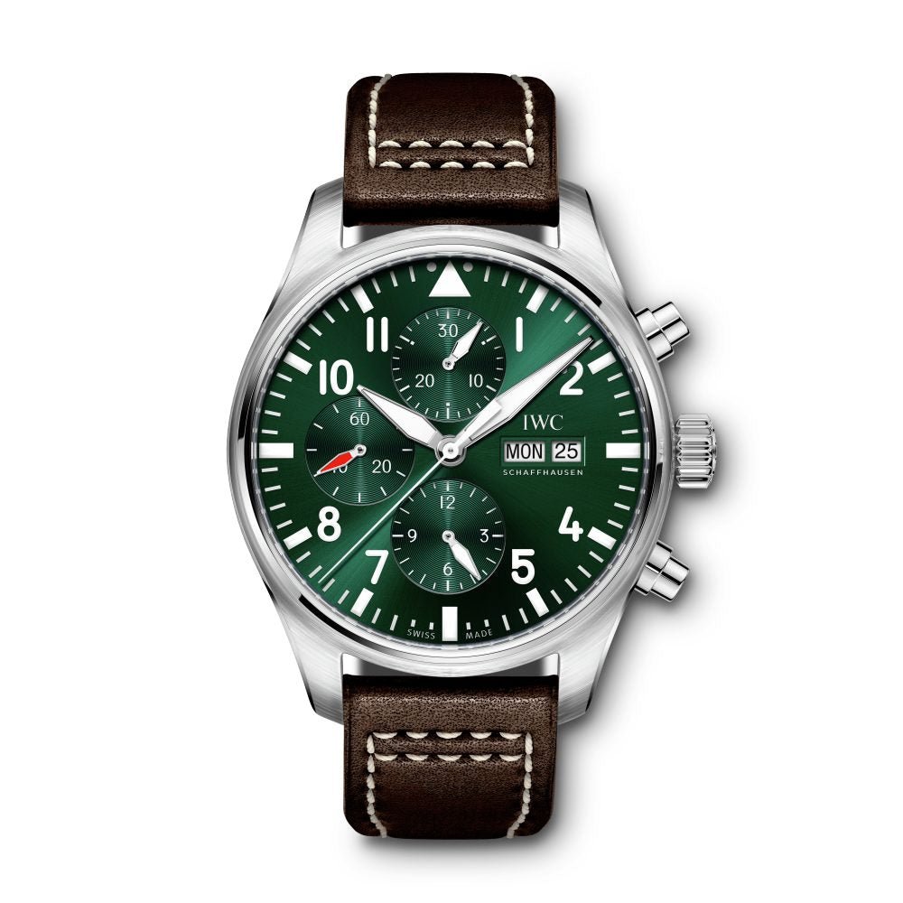  Shop Authentic IWC Pilot's Watch Chronograph Edition Racing Green 43mm Green Dial Brown Leather Strap Watch for Men - IW377726 - Luxxuri