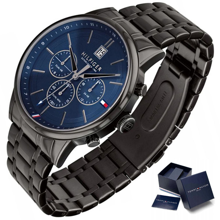  Shop Authentic Tommy Hilfiger Kyle Quartz Blue Dial Black Steel Strap Watch for Men - 1791633 - Luxxuri