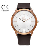 Shop Authentic Calvin Klein Minimal White Dial Brown Leather Strap Watch for Men - K3M216G6 - Luxxuri
