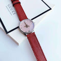  Shop Authentic Gucci G Timeless Quartz Diamonds Pink Dial Red Leather Strap Watch For Women - YA1265017 - Luxxuri