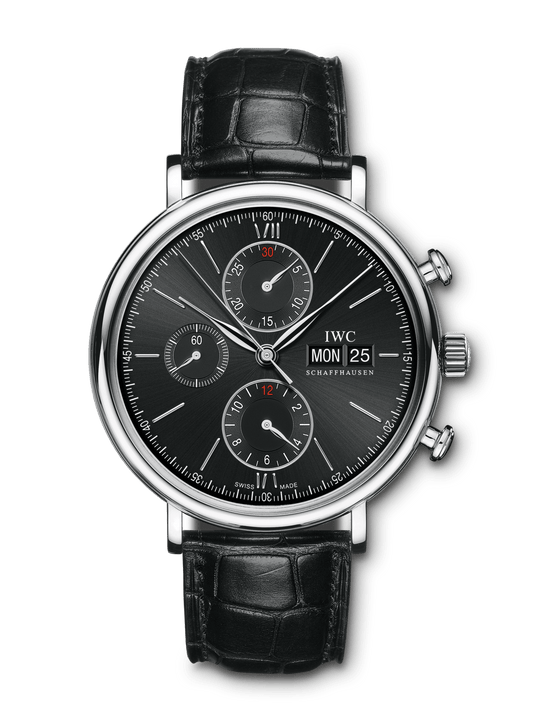  Shop Authentic IWC Portofino Chronograph Black Dial Black Leather Strap Watch for Men - IW391029 - Luxxuri