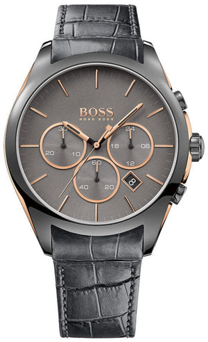  Shop Authentic Hugo Boss Onyx Chronograph Grey Dial Black Leather Strap Watch For Men - HB1513366 - Luxxuri