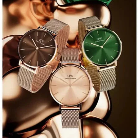 Daniel Wellington Petite Amber Brown Dial Gold Mesh Strap Watch For Women - DW00100476