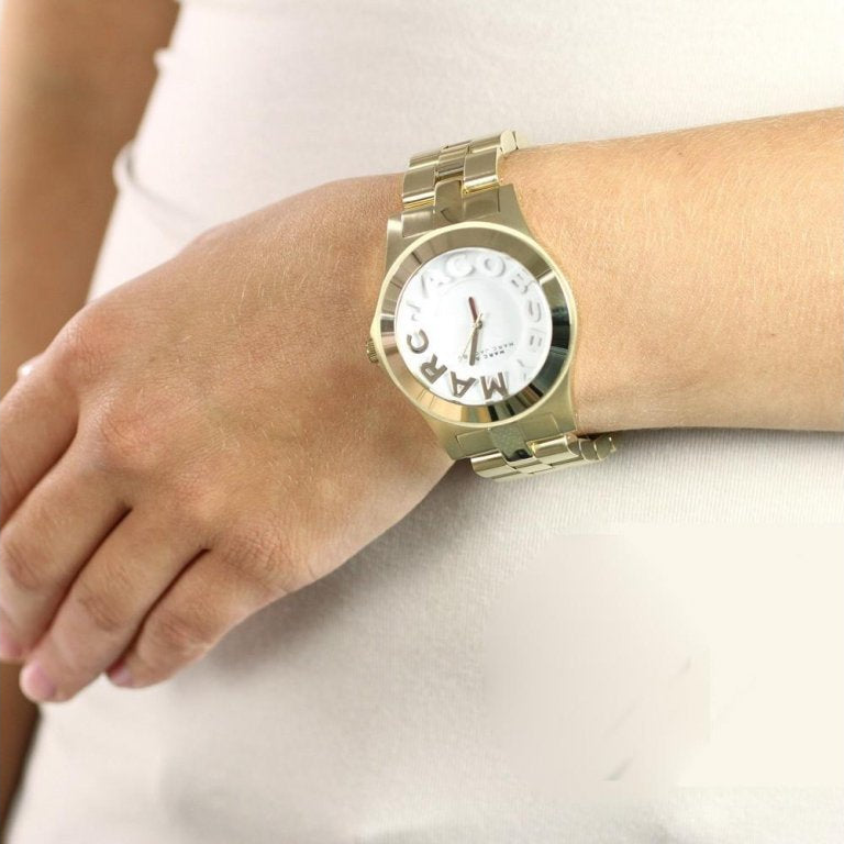  Shop Authentic Marc Jacobs Rivera White Dial Gold Steel Strap Watch for Women - MBM3134 - Luxxuri
