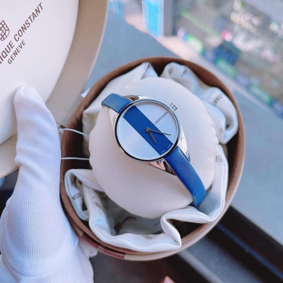  Shop Authentic Calvin Klein Rebel Blue Silver Dial Blue Leather Strap Watch for Women - K8P231V6 - Luxxuri