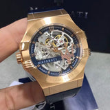  Shop Authentic Maserati Automatic Skeleton Dial Rose Gold Blue Leather Strap Watch For Men - R8821108022 - Luxxuri