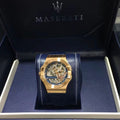  Shop Authentic Maserati Automatic Skeleton Dial Rose Gold Blue Leather Strap Watch For Men - R8821108022 - Luxxuri