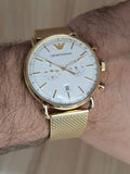  Shop Authentic Emporio Armani Aviator Chronograph Quartz Beige Dial Gold Mesh Bracelet Watch For Men - AR11315 - Luxxuri