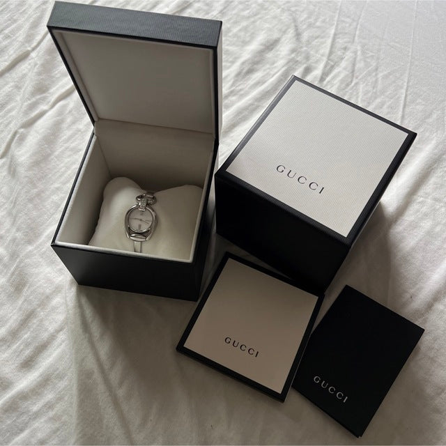  Shop Authentic Gucci Horsebit Collection Diamonds Mother of Pearl White Dial Silver Steel Strap Watch For Women - YA139504 - Luxxuri