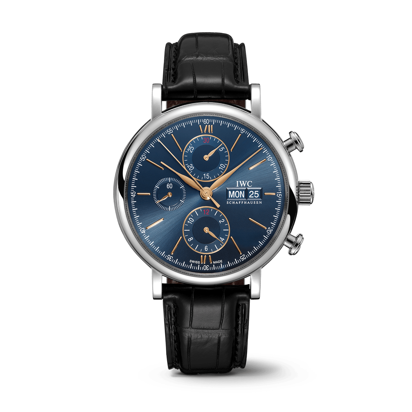  Shop Authentic IWC Portofino Chronograph Blue Dial Black Leather Strap Watch for Men - IW391036 - Luxxuri