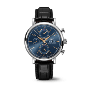  Shop Authentic IWC Portofino Chronograph Blue Dial Black Leather Strap Watch for Men - IW391036 - Luxxuri