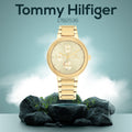  Shop Authentic Tommy Hilfiger Joy Analog Gold Dial Gold Steel Strap Watch For Women - 1782536 - Luxxuri