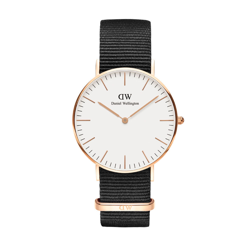  Shop Authentic Daniel Wellington Classic Cornwall White Dial Black Nylon Strap Watch For Women - DW00100259 - Luxxuri