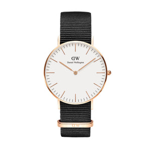  Shop Authentic Daniel Wellington Classic Cornwall White Dial Black Nylon Strap Watch For Women - DW00100259 - Luxxuri