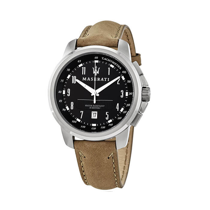  Shop Authentic Maserati Successo Black Dial Beige Leather Strap Watch For Men - R8851121004 - Luxxuri