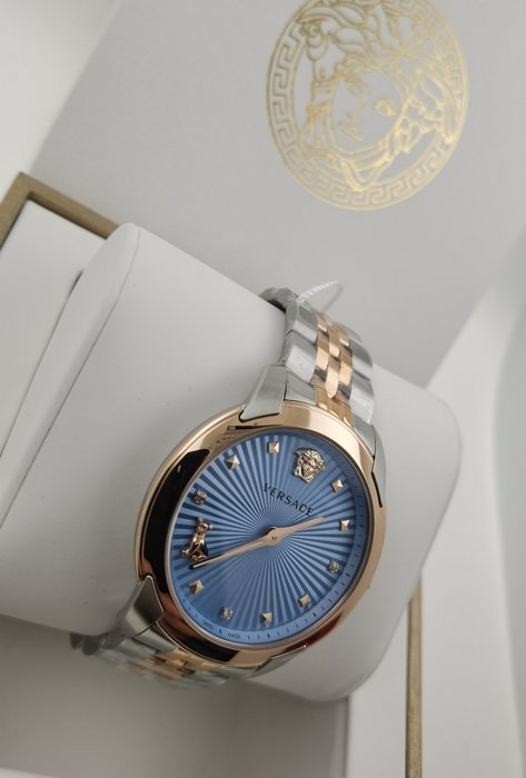  Shop Authentic Versace Audrey Quartz Blue Dial Two Tone Steel Strap Watch for Women - VELR00619 - Luxxuri