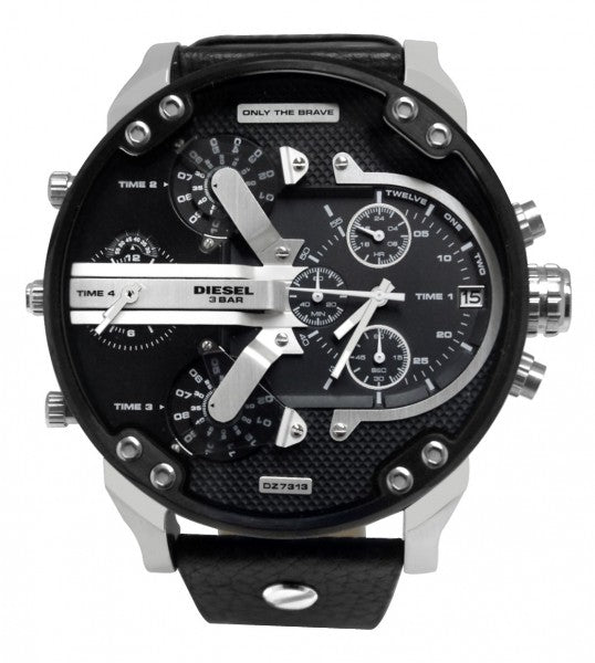  Shop Authentic Diesel Mr Daddy Black Dial Black Leather Strap Watch For Men - DZ7313 - Luxxuri