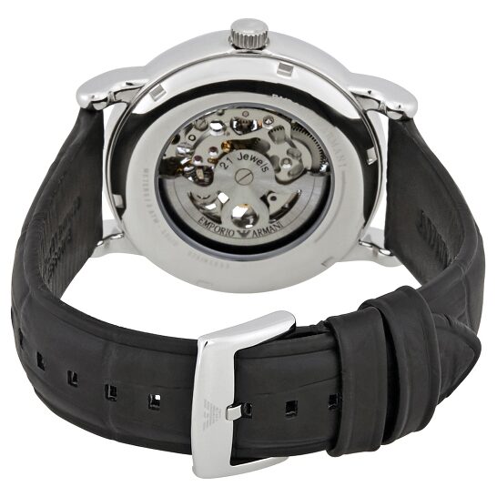  Shop Authentic Emporio Armani Luigi Silver Skeleton Dial Black Leather Strap Watch For Men - AR1981 - Luxxuri