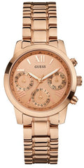  Shop Authentic Guess Mini Sunrise Chronograph Quartz Rose Gold Dial Rose Gold Steel Strap Watch For Women - W0448L3 - Luxxuri