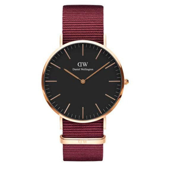  Shop Authentic Daniel Wellington Classic Roselyn Black Dial Maroon Nylon Strap Watch For Women - DW00100269 - Luxxuri