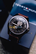  Shop Authentic Tommy Hilfiger Bruce Automatic Black Dial Brown Leather Strap Watch for Men - 1791280 - Luxxuri