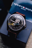  Shop Authentic Tommy Hilfiger Bruce Automatic Black Dial Brown Leather Strap Watch for Men - 1791280 - Luxxuri