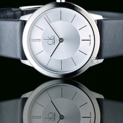  Shop Authentic Calvin Klein Minimalist White Dial Black Leather Strap Watch for Men - K3M211C6 - Luxxuri