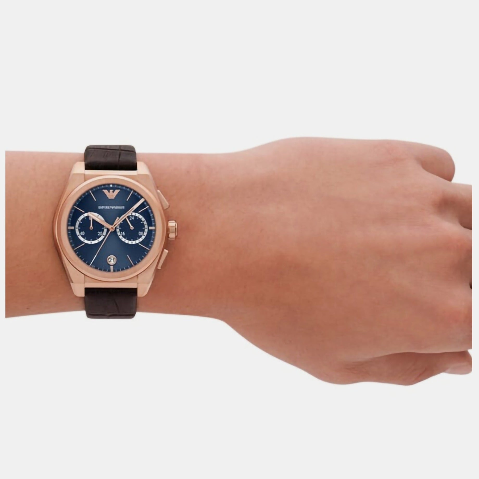  Shop Authentic Emporio Armani Claudio Chronograph Blue Dial Brown Leather Strap Watch For Men - AR11554 - Luxxuri