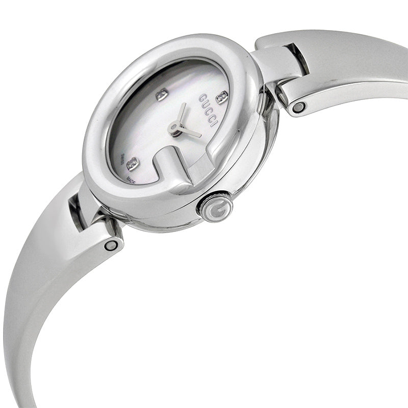  Shop Authentic Gucci Guccissima Diamonds Mother of Pearl Dial Silver Steel Strap Watch For Women - YA134504 - Luxxuri