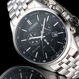  Shop Authentic Citizen Eco Drive Chronograph Black Dial Silver Steel Strap Watch For Men - AT2140-55E - Luxxuri